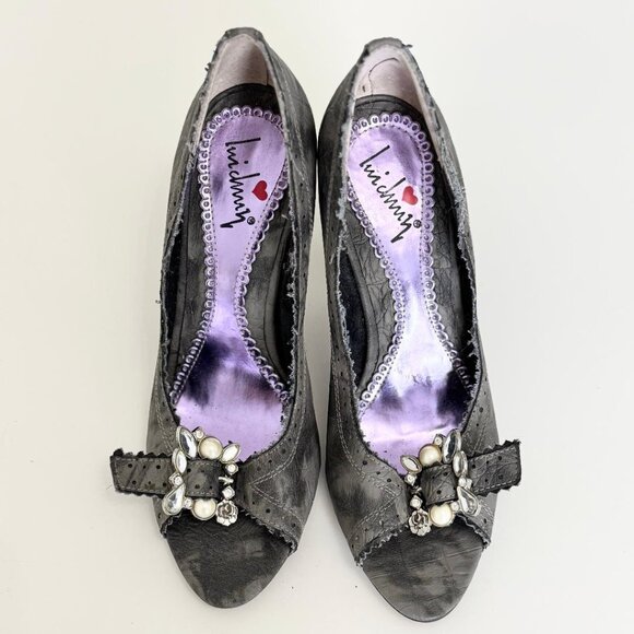 Gray Peep Toe High Heels Pumps by Lui Chung, Size 6.5 - Picture 2 of 6